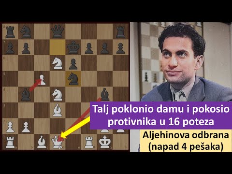Mihail Talj poklonio damu i pokosio protivnika u 16 poteza - Aljehinova odbrana napad četiri pešaka