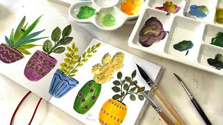 Painting Potted Plants with a Gouache Twist (Day 12 Joy of June Daily Challenge)