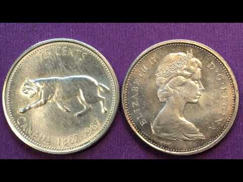 1967 Quarter Canada Centennial 1867-1967 Bobcat - Canadian 25 Cents Coin