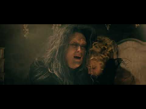 Into the Woods trailer collage: red cape in motion, palace stairs, storm-dark trees—visual cues for the score’s color shifts