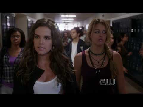 Feisty Brunette pins tall Blond in a school hallway catfight