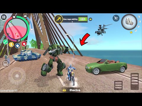 Rope Hero Vice Town - (Rope Hero Drive Skull Bike on Bridge) - Police Car Robot Follow Rope Hero