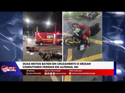 Duas motos batem em cruzamento e deixam condutores feridos em Alfenas, MG