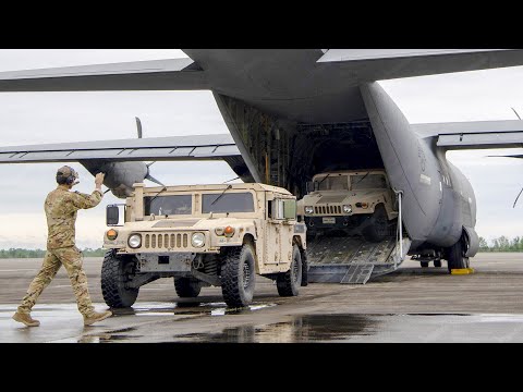 US C-130 Unloads Heavy-Duty Humvee After Long Range Flight