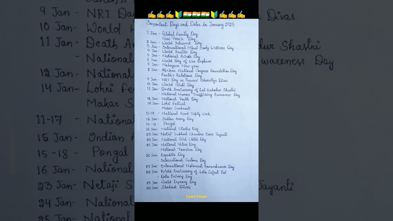 January 2023 Important Days ans Dates | National and international #day #date #events