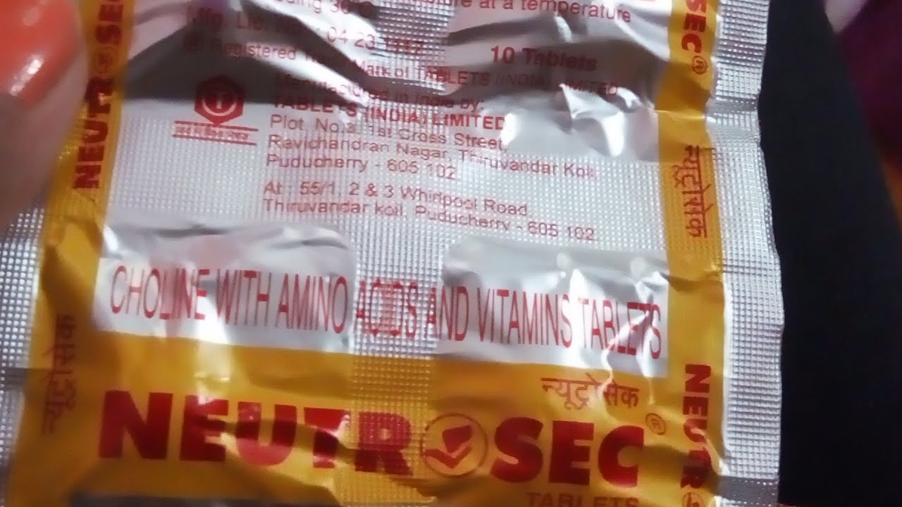 Choline With Amino Acids and Vitamins Tablets, Neutrosec. Full Information in Hindi.