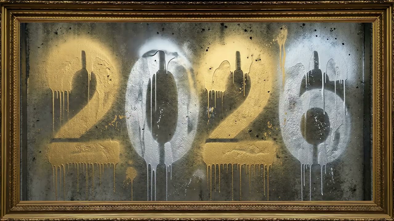 Animated 2026 NYE Graffiti Art Gold Frame TV Art | New Years | 2 Hours 4K — 4K ambient art screensaver in baroque gold frame