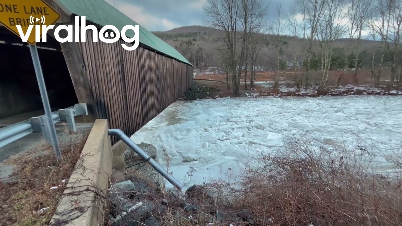 Ice Dam Flow at Vermont Covered Bridge || ViralHog