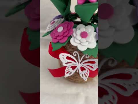 Piantina con cuore dedica e fiori in gomma eva lilla/rosa/bianco