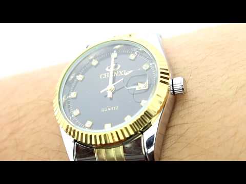 Unboxing XLORDX Herren Armbanduhr, Business Casual Analog Quarz Datum Gold Uhr mit Edelstahl Armband