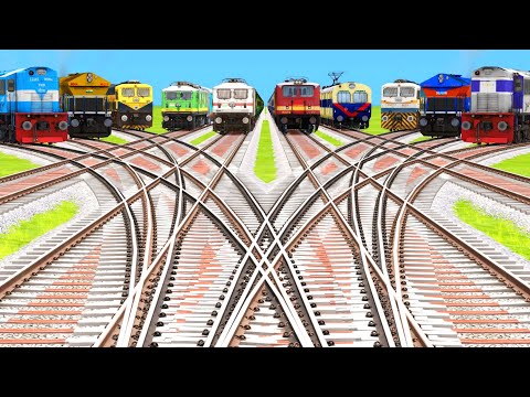 10 TRAINS BACK TO BACK CROSSING ON BUMPY RAILROAD TRACKS | 🔺 Railworks Train Simulator