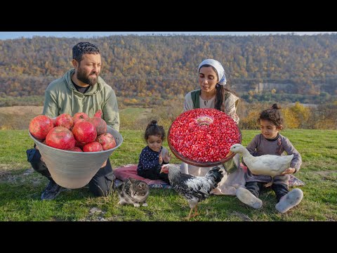Cooking Traditional Azerbaijani Chicken Pilaf in the Village, making Pomegranate bracelet salad!