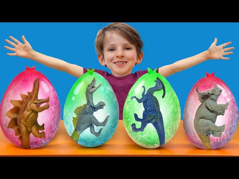 Adventures with Ice Eggs and GIANT DINOSAURS at Home – Kids Learn Dinosaur Names