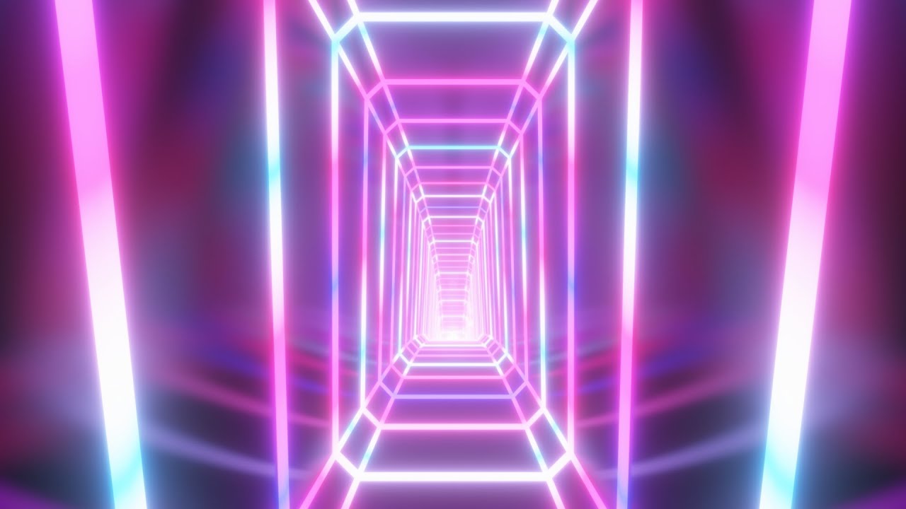 Abstract Retro Futuristic Neon Laser Glow Tunnel Hallway 3D Corridor 4K Moving Wallpaper Background