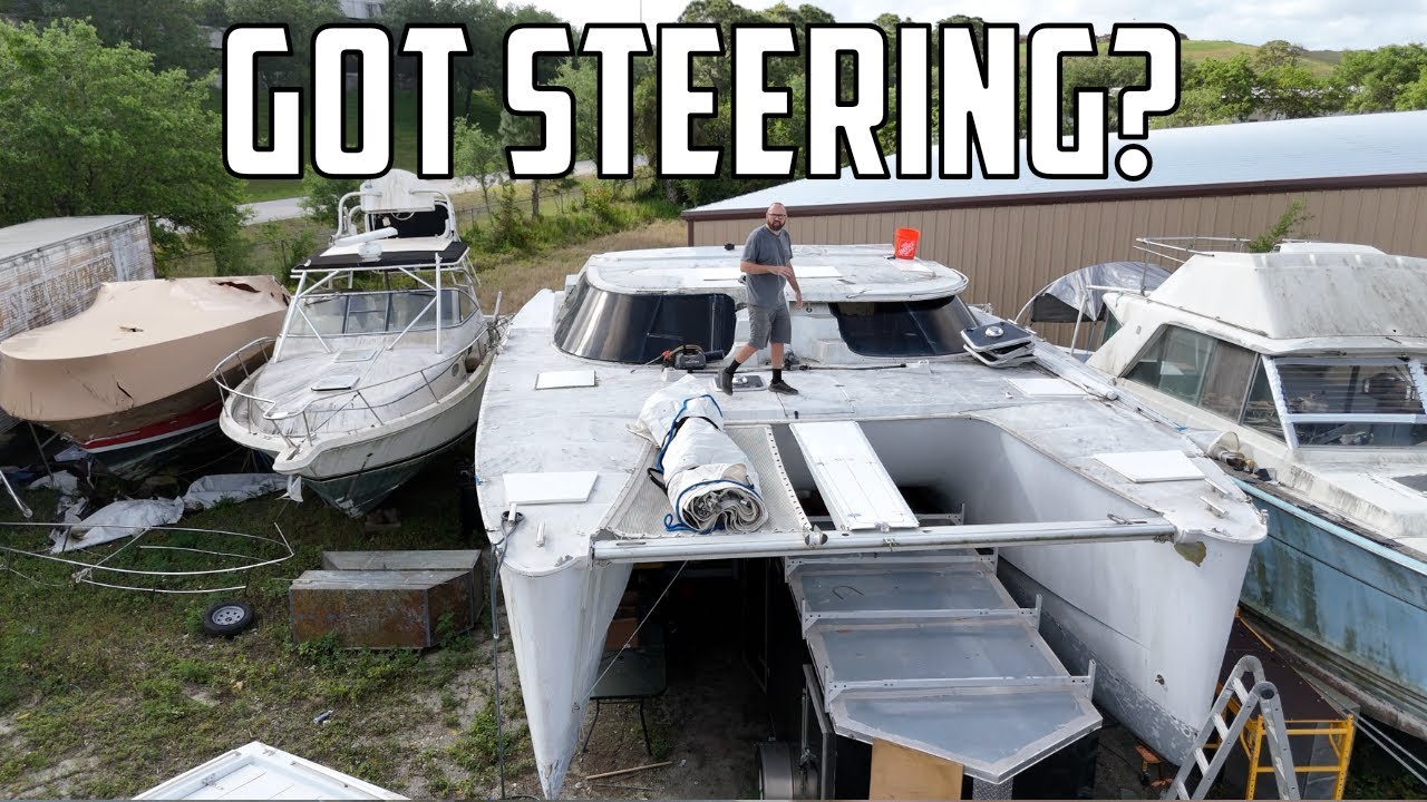 ⛵️ Hurricane-damaged catamaran - will the old steering work? Ep.624