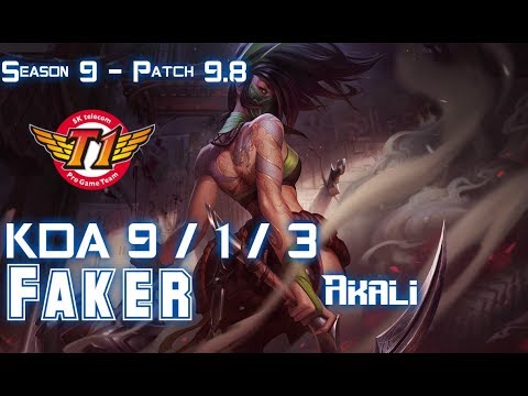 SKT T1 Faker AKALI vs YASUO Mid - Patch 9.8 KR Ranked