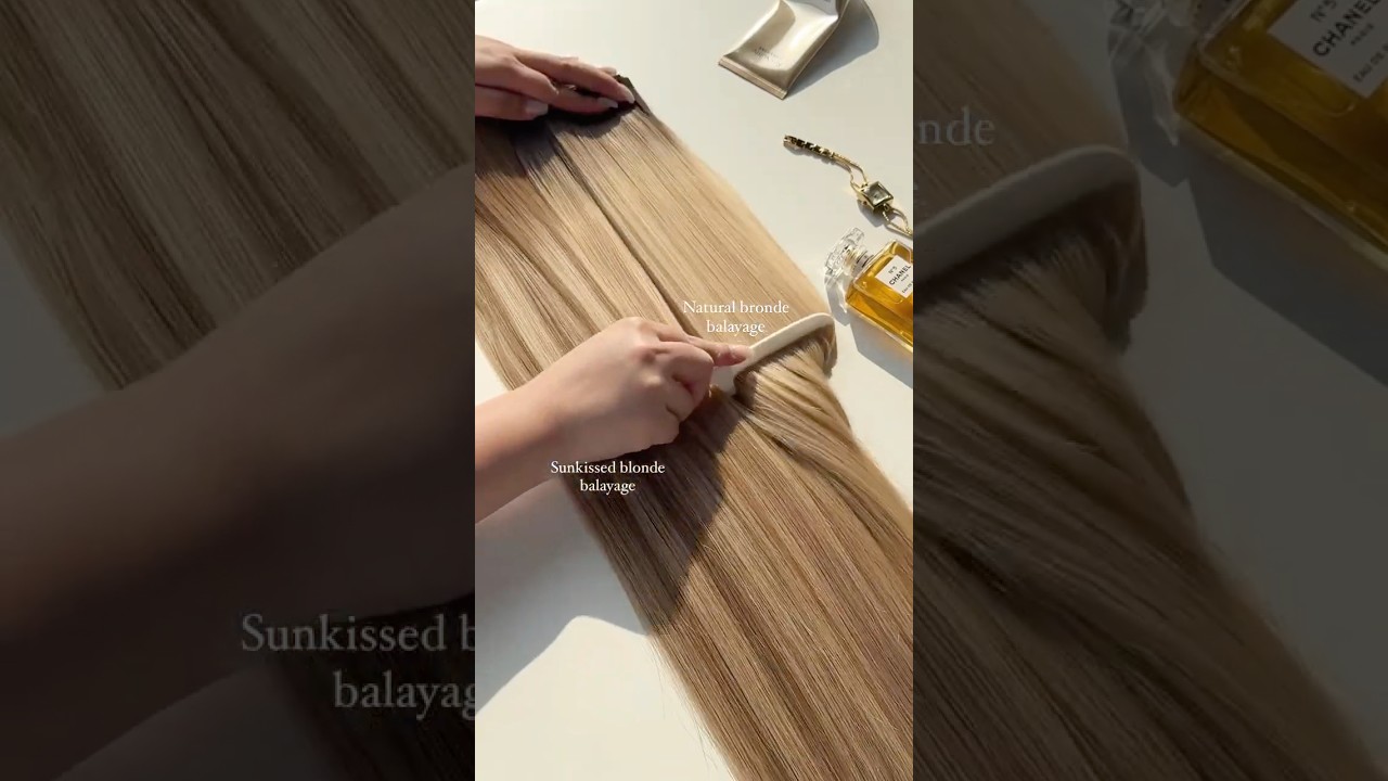 Color comparison of sunkissed blonde balayage and natural bronde balayage🙌🏼#blondehairextensions