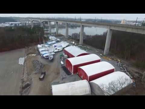 Flying over Wasa Yachts yard in Södertälje Sweden.