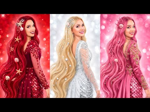 Red and Pink Hair for MERMAID 💖 Gorgeous Mermaid Makeover Ideas