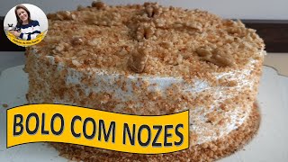 BOLO DE DE ANIVERSÁRIO COM NOZES E DOCE DE LEITE, SIMPLES, MOLHADINHO E FOFINHO #bolodeamiversário