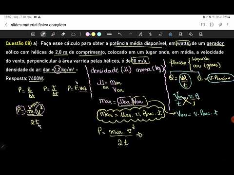 Potência no gerador eólico Exercício Comentado