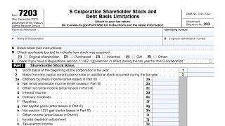 IRS Form 7203 Walkthrough (S Corporation Shareholder Stock and Debt Basis Limitations)