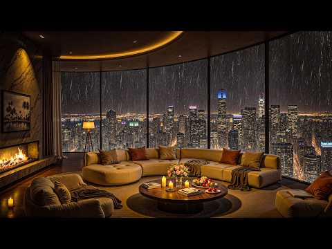 Relaxing Heavy Rain 4K 🌧️ Modern Luxury Apartment Night Ambience