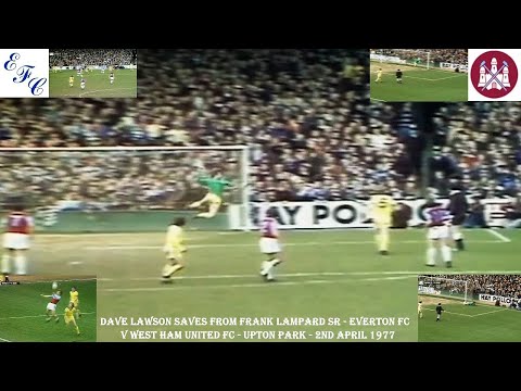 EVERTON FC’S DAVE LAWSON MAKES A SPECTACULAR SAVE FROM FRANK LAMPARD SR- v WEST HAM UNITED FC –1977