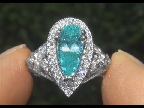 GIA Certified VVS Natural Paraiba Tourmaline Diamond 14k White Gold Estate Ring - C823