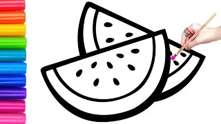 Watermelon Drawing | Easy Drawing Step by Step for Kids and Toddlers | How to Draw Easy Watermelon