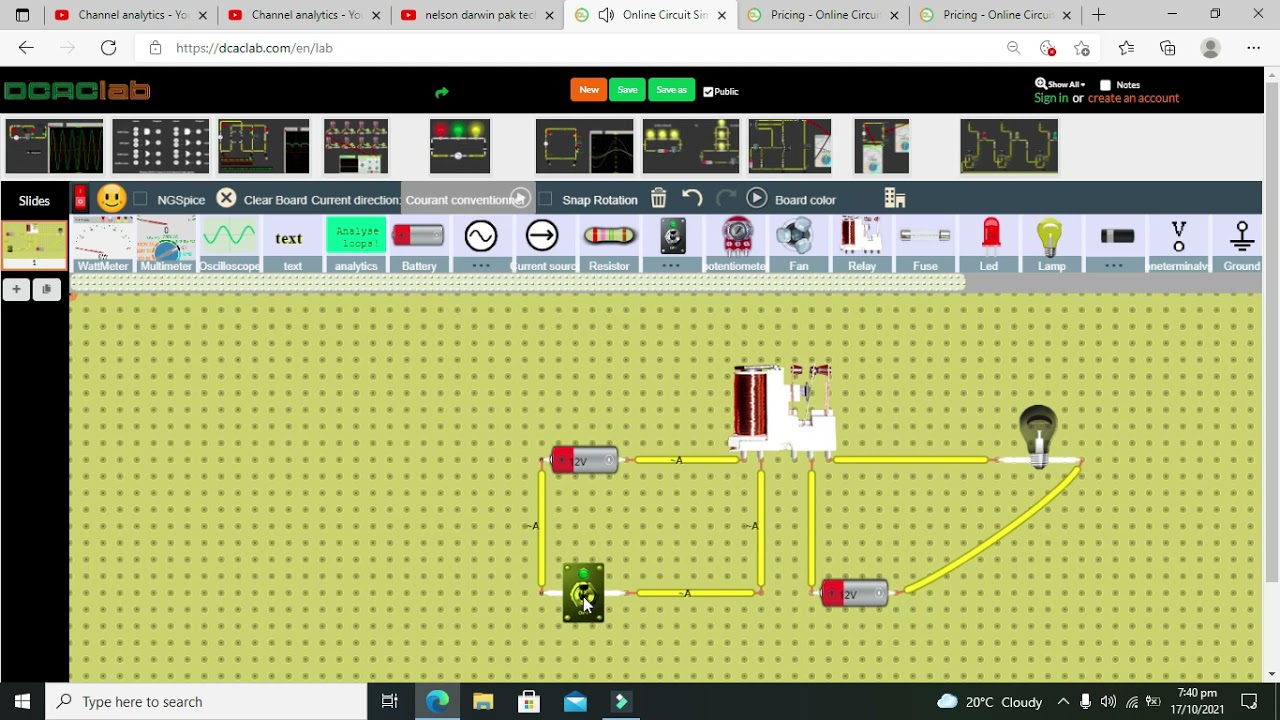 relay in dcaclab simulator | how to use relay in dcaclab online simulator