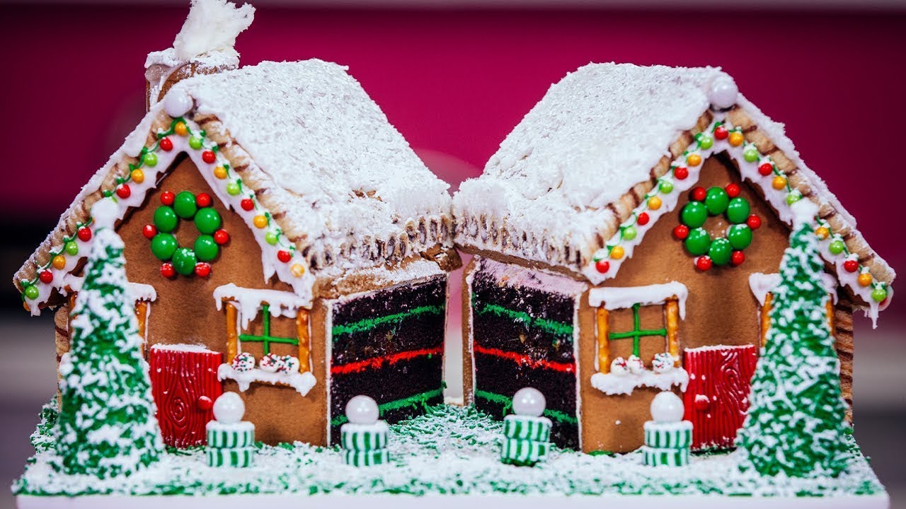 How To Make A Gingerbread House CAKE with chocolate, buttercream, candy and icing!