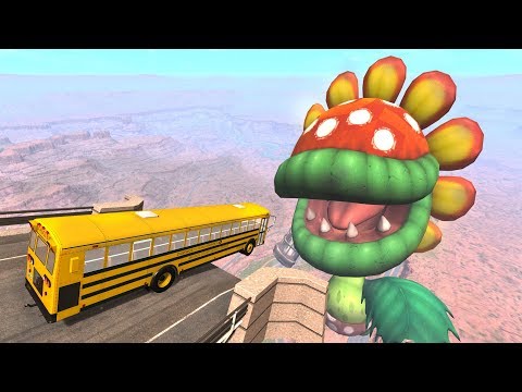 Open Bridge Jumping Crashes over Giant Piranha Plant - Beamng drive