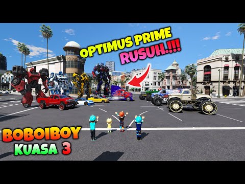 BOBOIBOY KUASA 3 UPIN DAN ANGGOTA TRANSFORMERS PERGI KE BENGKEL SAITAMA - GTA 5 MOD TRANSFORMER