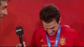 Cesc Fabregas interview after Spain win the World Cup for the first time (Spain 1 Holland 0)