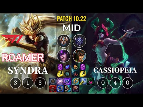 T1 Roamer Syndra vs Cassiopeia Mid - KR Patch 10.22