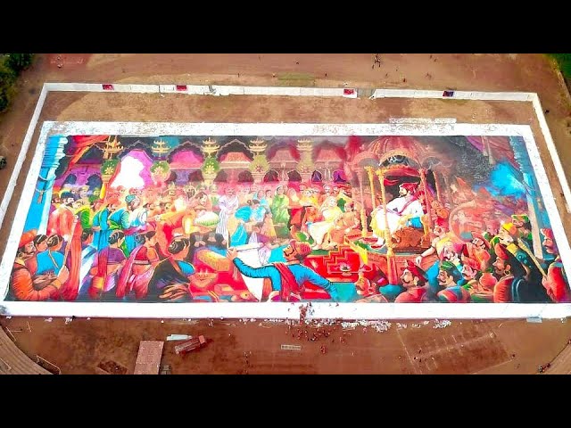 Largest ever portrait rangoli design of chathrapathi shivaji by ganesh vedpathak