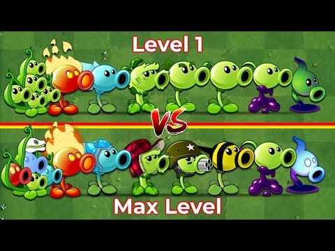 PVZ 2 - Every Peashooters Level 1 vs Max Level!