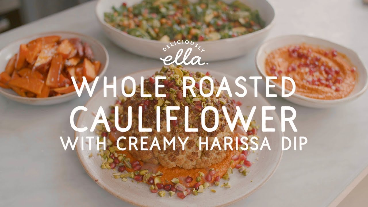 Whole Roasted Cauliflower with Creamy Harissa Dip Deliciously Ella