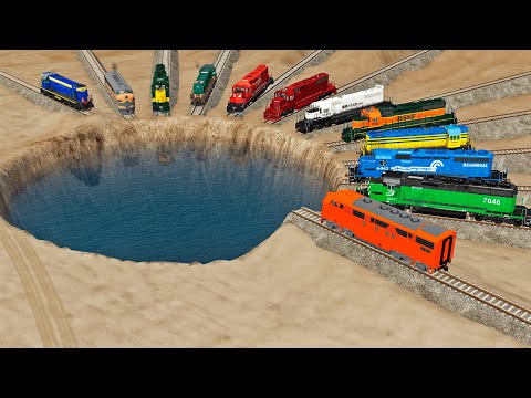 All Trains vs MEGA Giant Water Pit – BeamNG.Drive