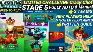 Lords Mobile | CRAZY CHEF (Mastercook) Stage 5 Guide – 3 Easy F2P Teams [AUTO & Manual Wins]