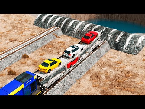 Train vs Massive Speed Bumps and Gian Pit Deep Water - experiment BeamNG.drive