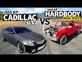 1000hp Cadillac CTS-V Drag Races Turbo LS-Swapped Nissan Hardbody // THIS vs THAT