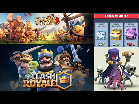 Clash of clans, Clash royale - Attacchi farm, full streghe, chest opening...