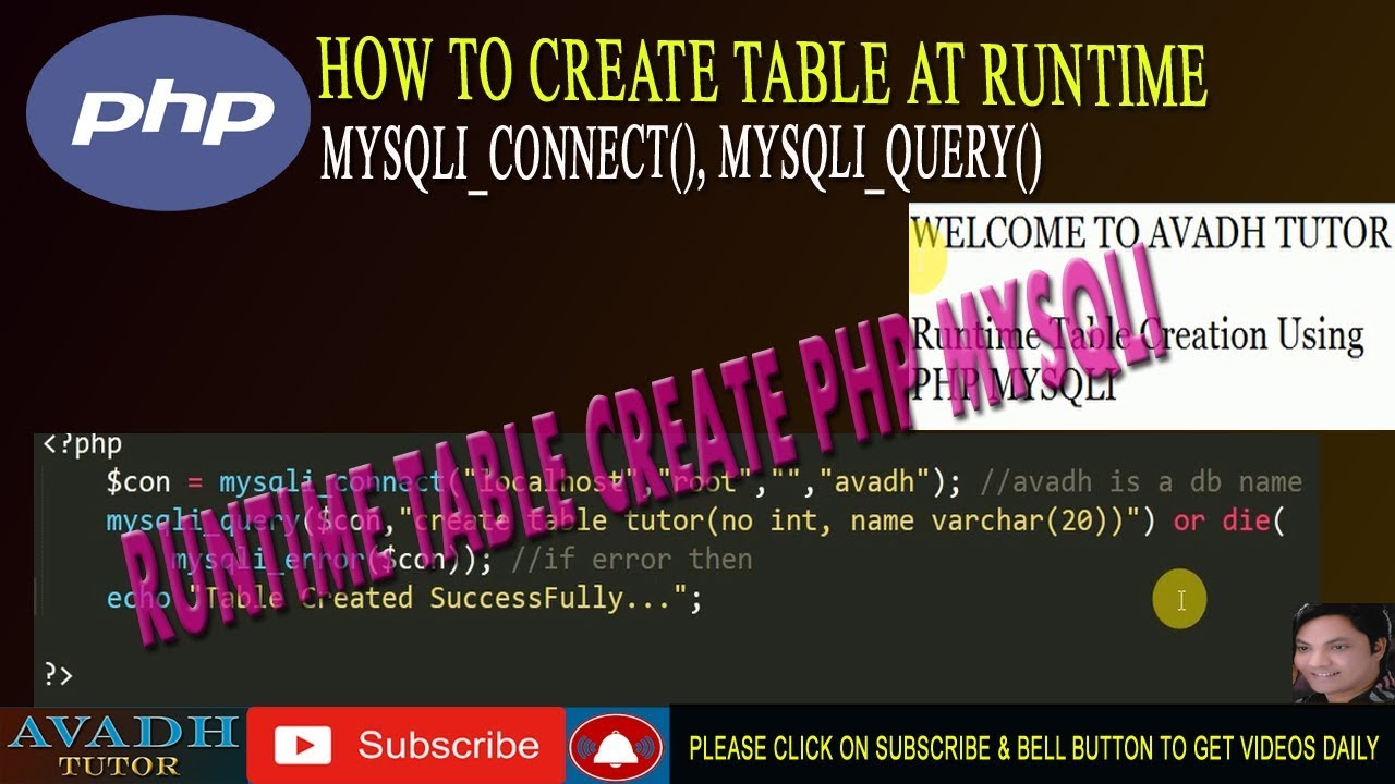 dynamic table creation in php | runtime table create using php mysqli | php mysqli
