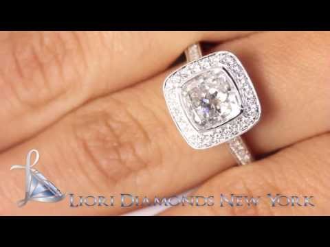 ER-0870 - 2.51 Carat E-I1 Cushion Cut Natural Diamond Engagement Ring 18k Vintage Style