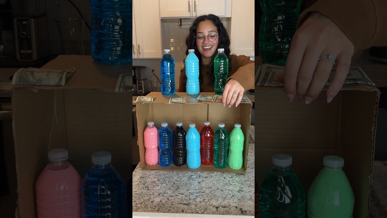 match the color of the water bottles🎨 - #couples #challenge #games #matching #coupleschallenge