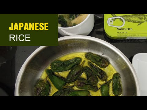 Japanese Food: Mexican Padron Peppers on rice with sardines in olive oil