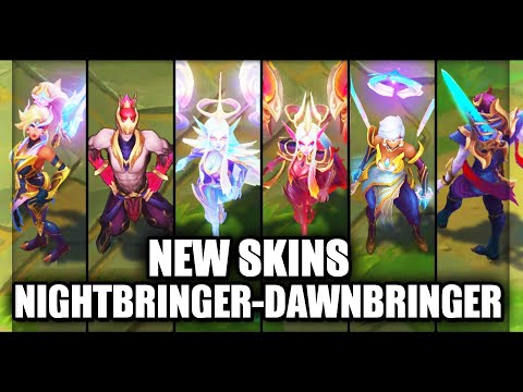All New Nightbringer Dawnbringer Skins Spotlight Aphelios Soraka Lee Sin Karma Nidalee Vladimir
