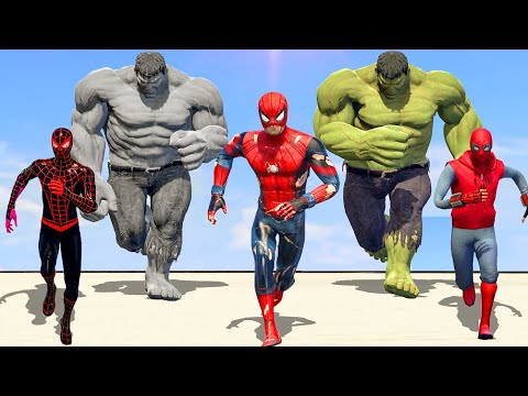 Spiderman & Spider-Man Miles Morales vs Hulk & Grey Hulk - What If Battle Superheroes